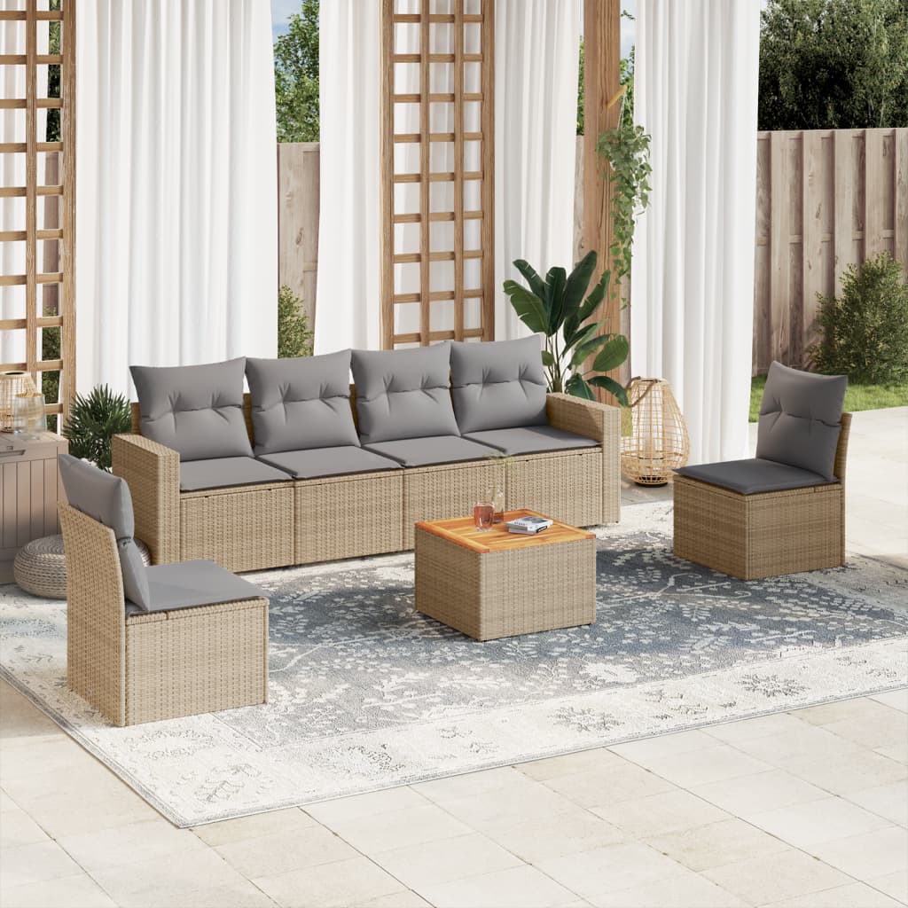 Salon de jardin avec coussins 7pcs mélange beige résine tressée