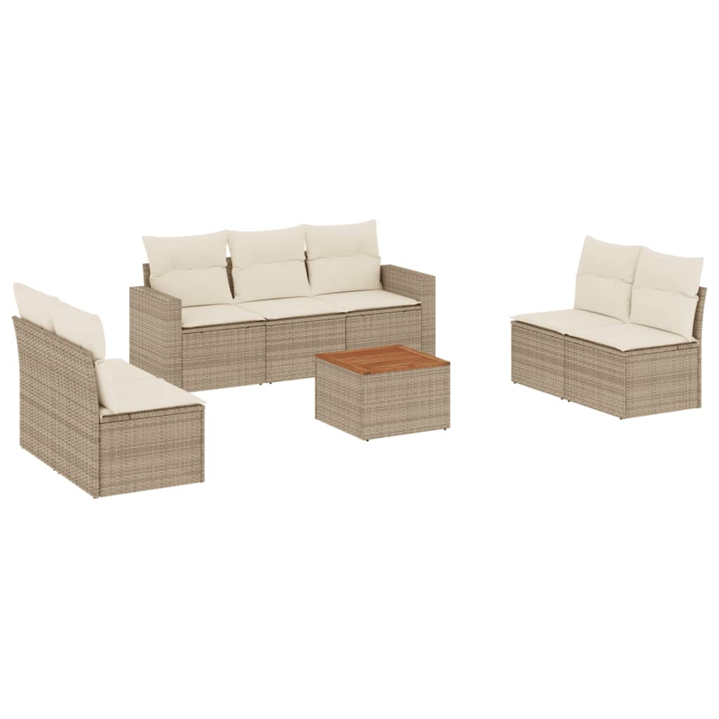 Salon de jardin avec coussins 8 pcs beige résine tressée