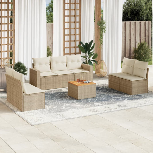 Salon de jardin avec coussins 8 pcs beige résine tressée