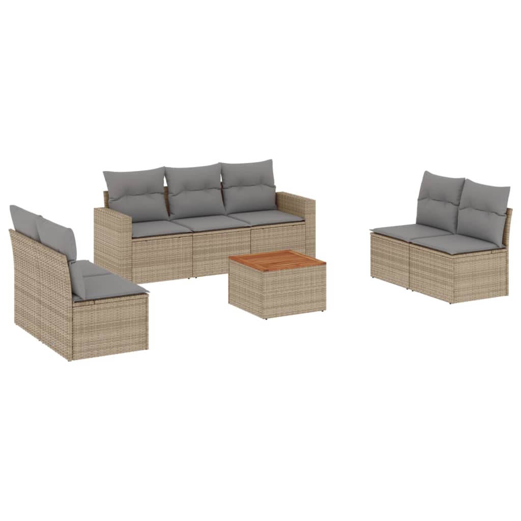 Salon de jardin avec coussins 8pcs mélange beige résine tressée