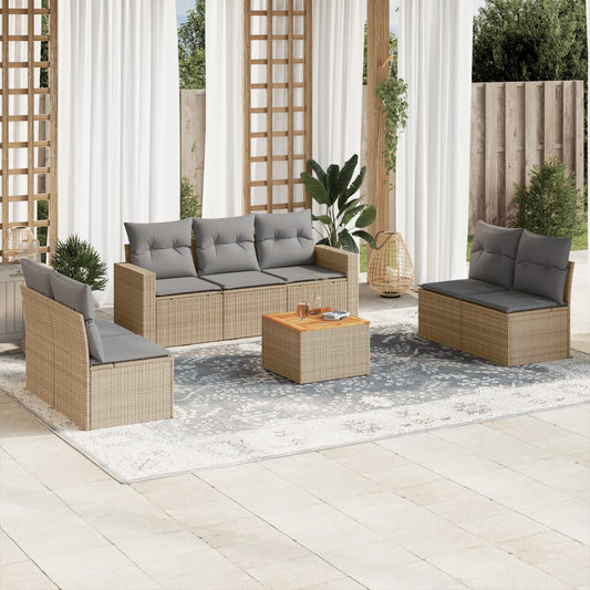 Salon de jardin avec coussins 8pcs mélange beige résine tressée