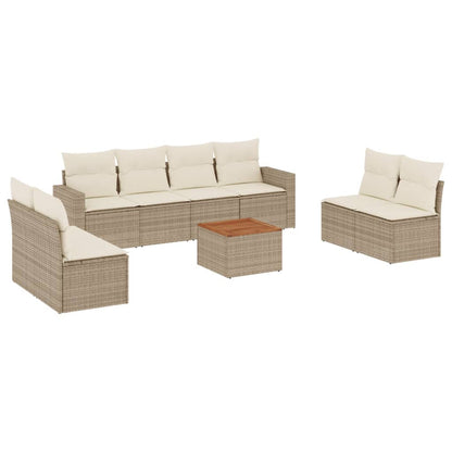 Salon de jardin avec coussins 9 pcs beige résine tressée