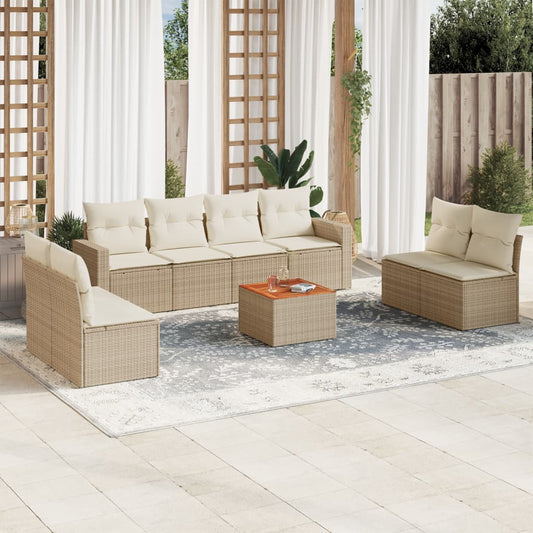 Salon de jardin avec coussins 9 pcs beige résine tressée