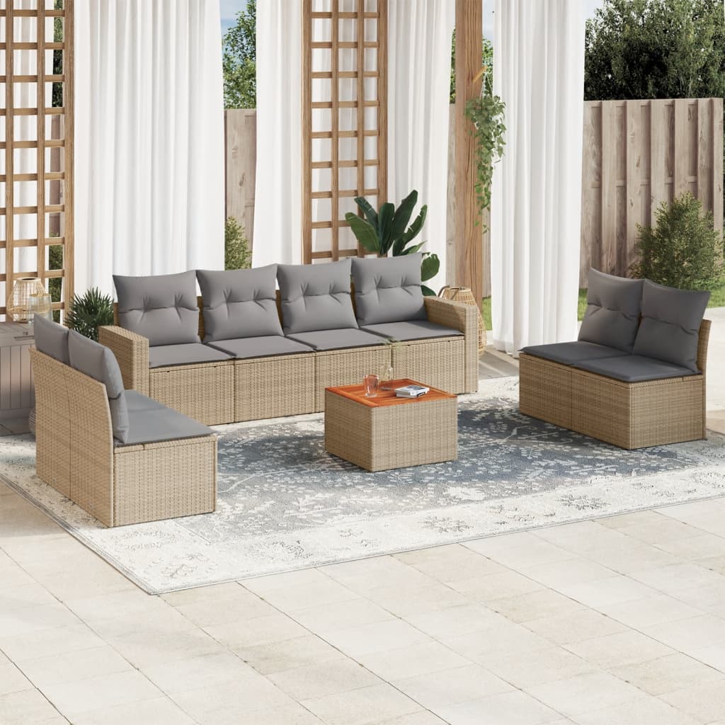 Salon de jardin avec coussins 9pcs mélange beige résine tressée