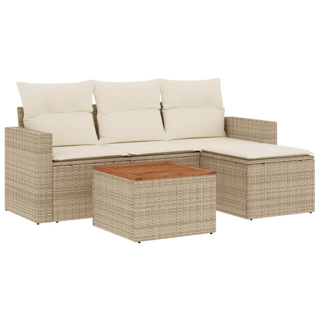 Salon de jardin avec coussins 5 pcs beige résine tressée