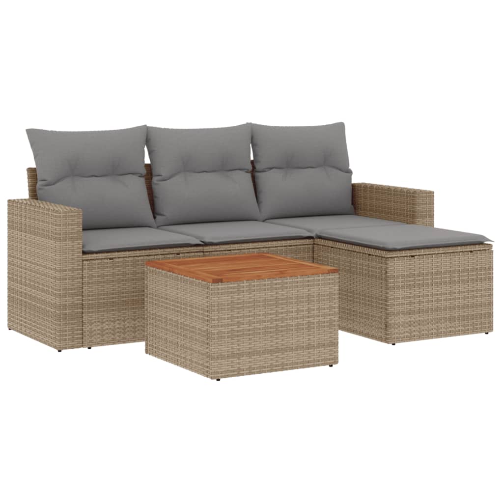 Salon de jardin avec coussins 5pcs mélange beige résine tressée