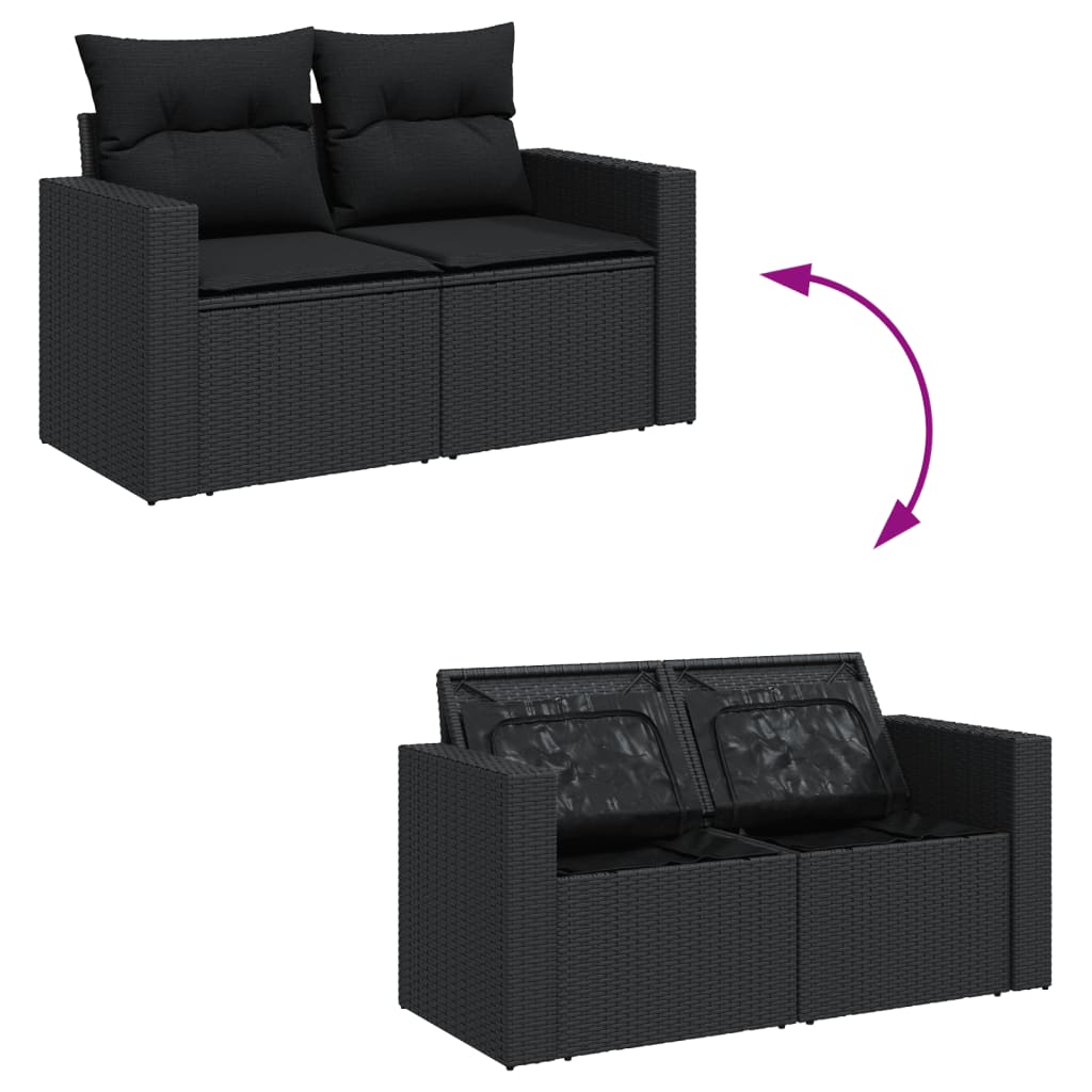 Salon de jardin 6 pcs avec coussins noir résine tressée