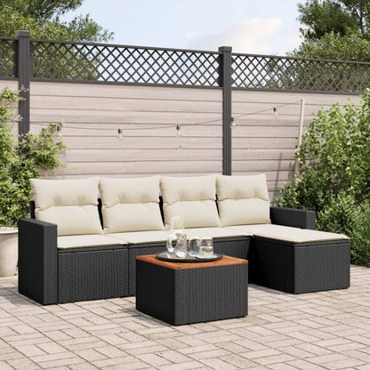 Salon de jardin 6 pcs avec coussins noir résine tressée