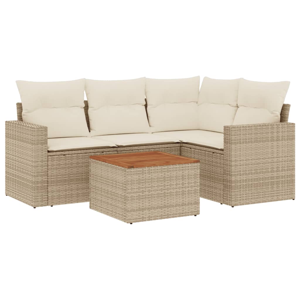 Salon de jardin avec coussins 5 pcs beige résine tressée