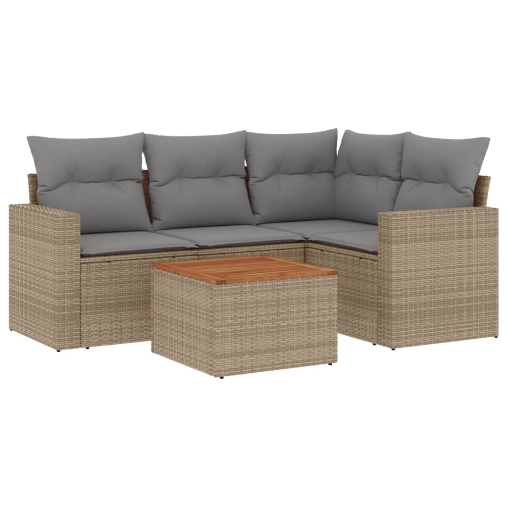 Salon de jardin avec coussins 5pcs mélange beige résine tressée