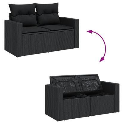 Salon de jardin 6 pcs avec coussins noir résine tressée