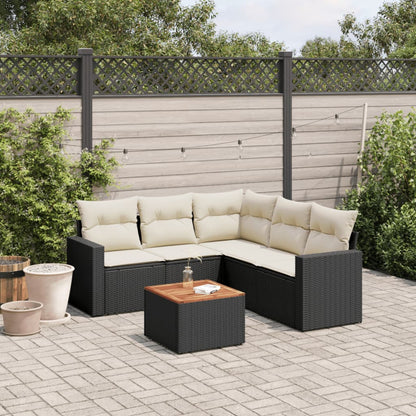 Salon de jardin 6 pcs avec coussins noir résine tressée