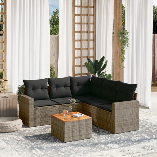 Salon de jardin 6 pcs avec coussins gris résine tressée