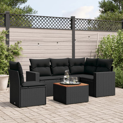 Salon de jardin 6 pcs avec coussins noir résine tressée