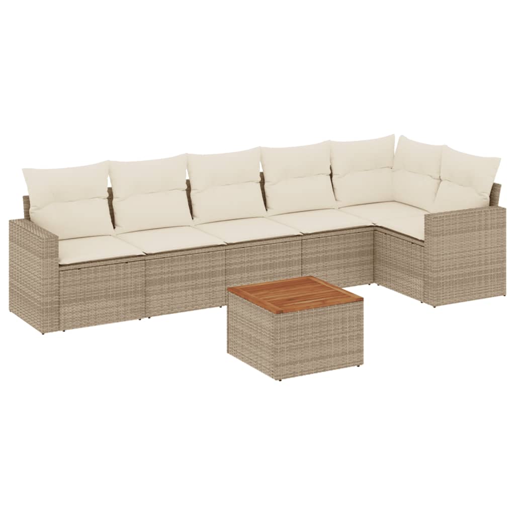 Salon de jardin avec coussins 7 pcs beige résine tressée