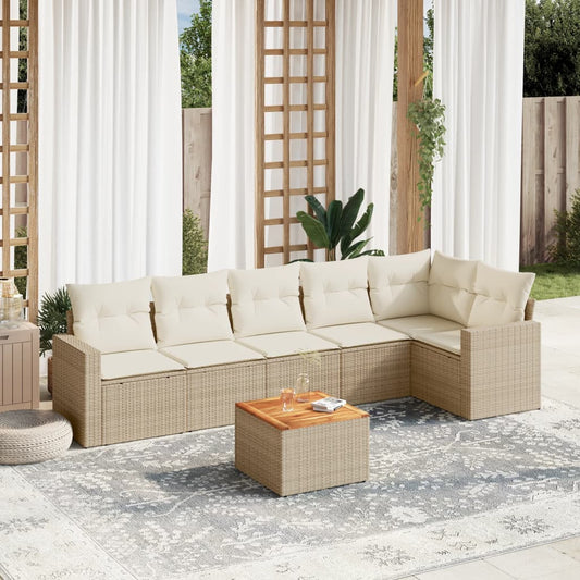 Salon de jardin avec coussins 7 pcs beige résine tressée