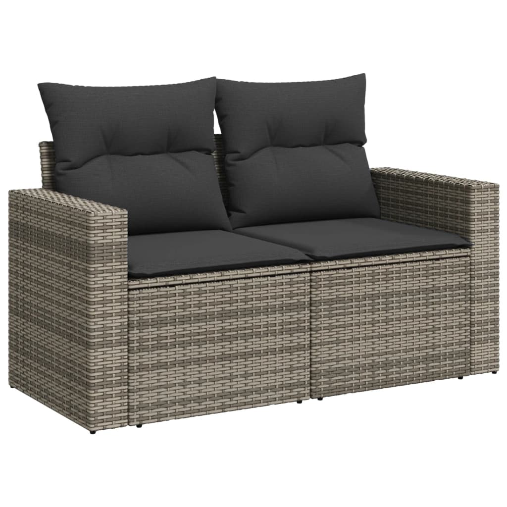 Salon de jardin avec coussins 7 pcs gris résine tressée