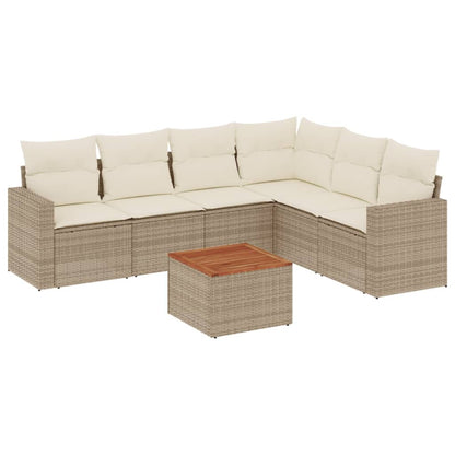 Salon de jardin avec coussins 7 pcs beige résine tressée