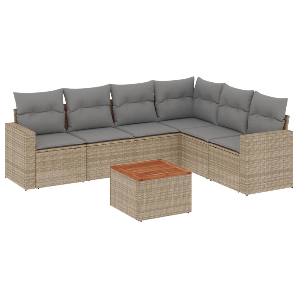 Salon de jardin avec coussins 7pcs mélange beige résine tressée