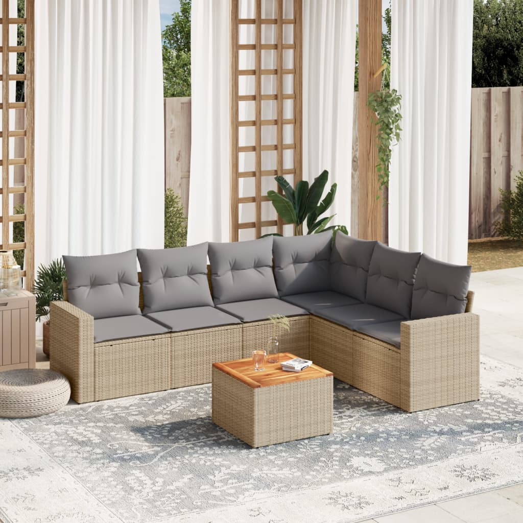 Salon de jardin avec coussins 7pcs mélange beige résine tressée