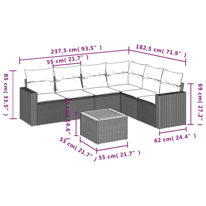 Salon de jardin avec coussins 7 pcs gris résine tressée