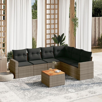 Salon de jardin avec coussins 7 pcs gris résine tressée