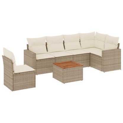 Salon de jardin avec coussins 7 pcs beige résine tressée