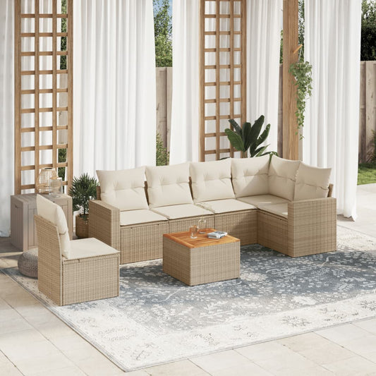 Salon de jardin avec coussins 7 pcs beige résine tressée