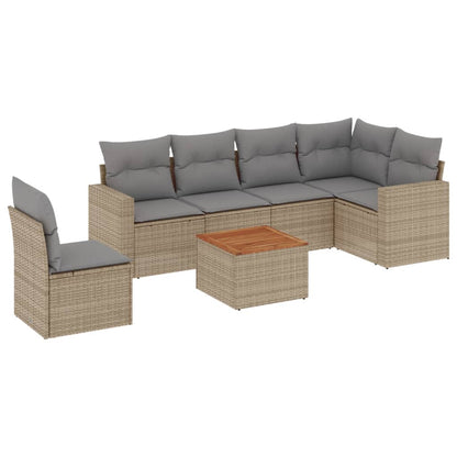 Salon de jardin avec coussins 7pcs mélange beige résine tressée