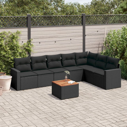 Salon de jardin 8 pcs avec coussins noir résine tressée