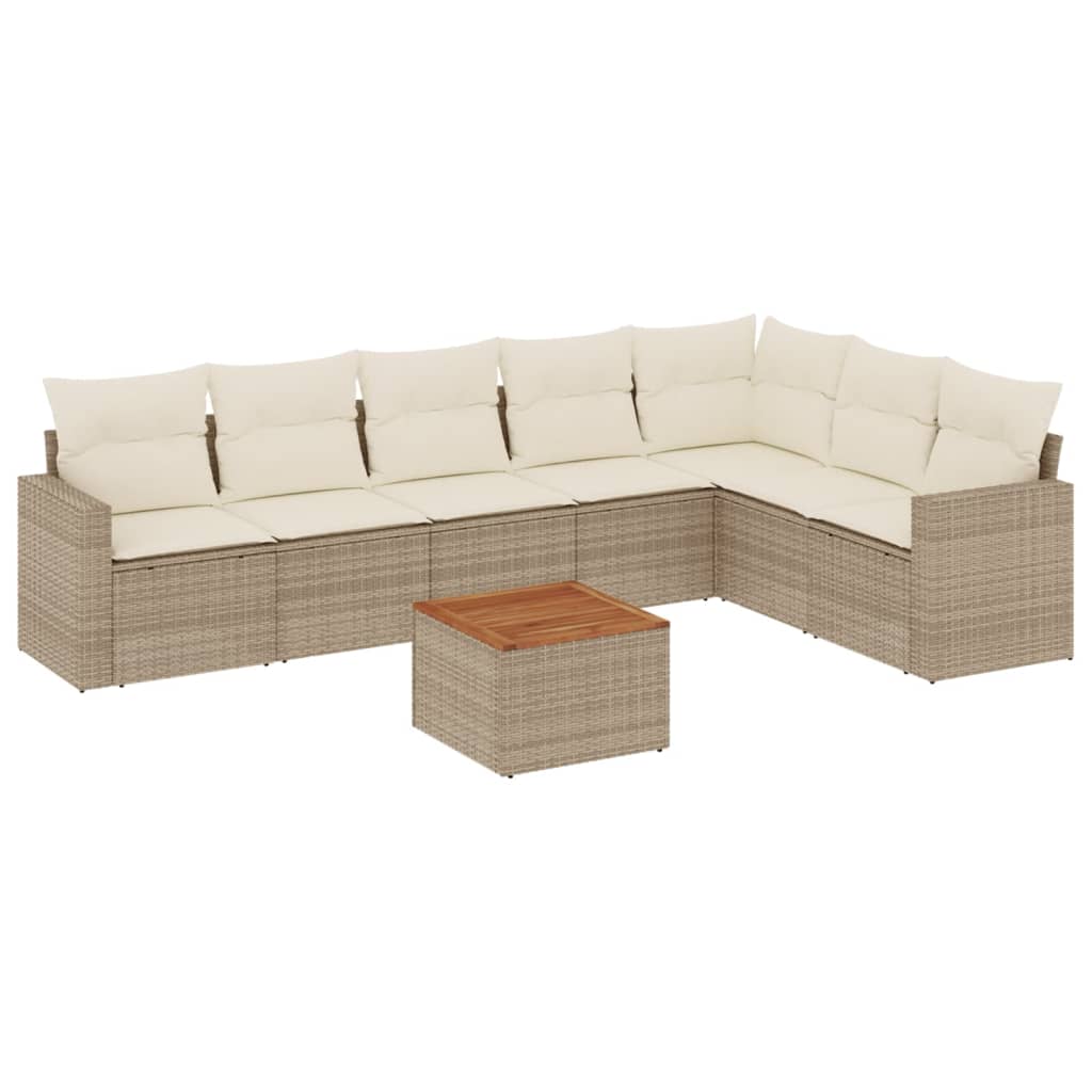 Salon de jardin avec coussins 8 pcs beige résine tressée