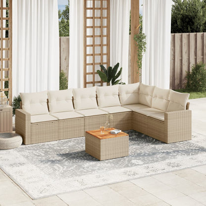 Salon de jardin avec coussins 8 pcs beige résine tressée