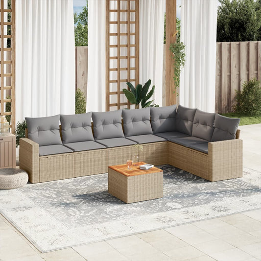 Salon de jardin avec coussins 8pcs mélange beige résine tressée