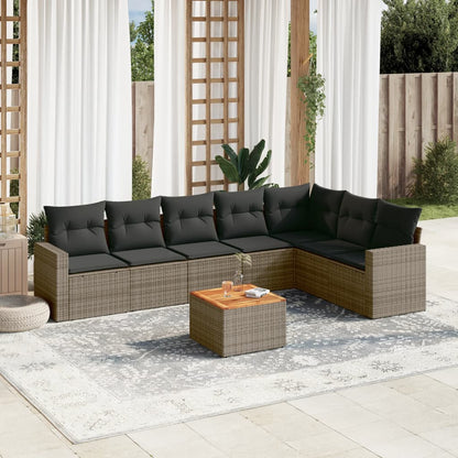 Salon de jardin 8 pcs avec coussins gris résine tressée