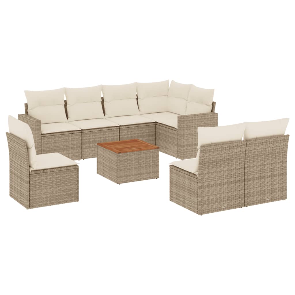 Salon de jardin avec coussins 9 pcs beige résine tressée