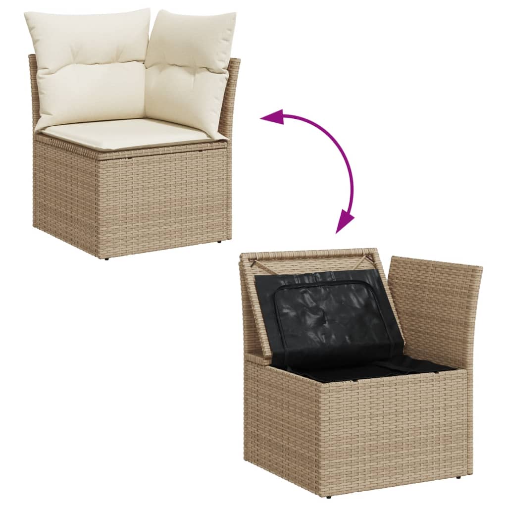 Salon de jardin avec coussins 9 pcs beige résine tressée