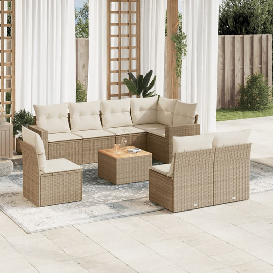 Salon de jardin avec coussins 9 pcs beige résine tressée