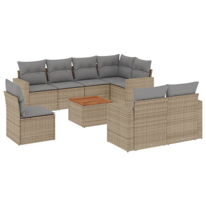 Salon de jardin avec coussins 9pcs mélange beige résine tressée