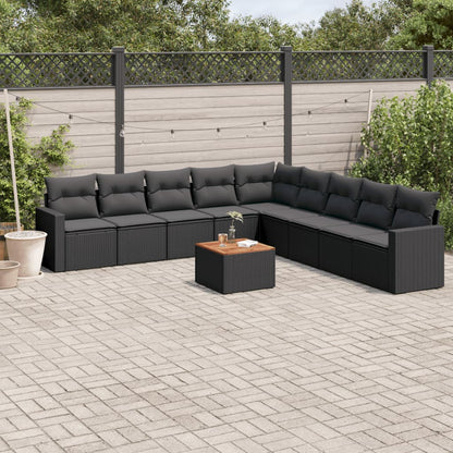 Salon de jardin 10 pcs avec coussins noir résine tressée