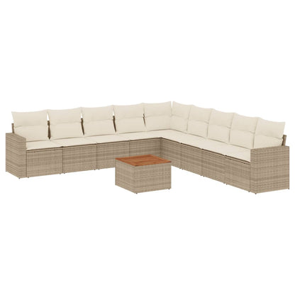 Salon de jardin avec coussins 10 pcs beige résine tressée