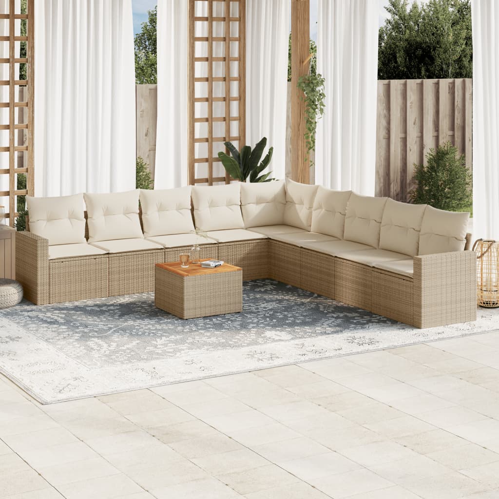 Salon de jardin avec coussins 10 pcs beige résine tressée