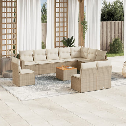 Salon de jardin 11 pcs avec coussins beige résine tressée