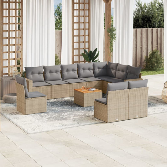 Salon de jardin et coussins 11 pcs mélange beige résine tressée