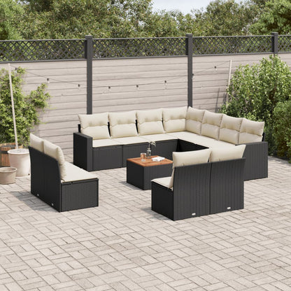 Salon de jardin 12 pcs avec coussins noir résine tressée