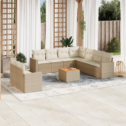 Salon de jardin avec coussins 10 pcs beige résine tressée