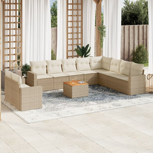 Salon de jardin 11 pcs avec coussins beige résine tressée