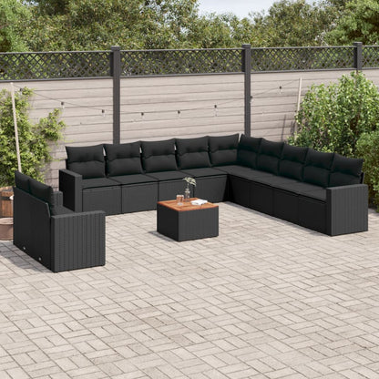 Salon de jardin 12 pcs avec coussins noir résine tressée