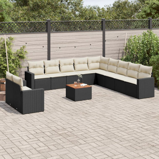 Salon de jardin 12 pcs avec coussins noir résine tressée