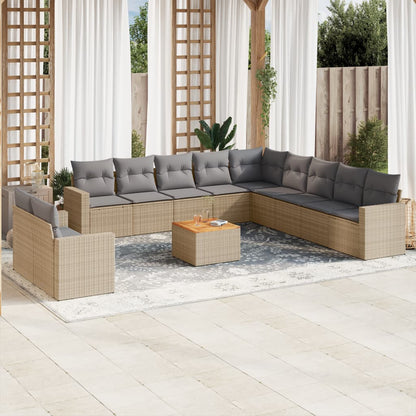 Salon de jardin et coussins 12 pcs mélange beige résine tressée