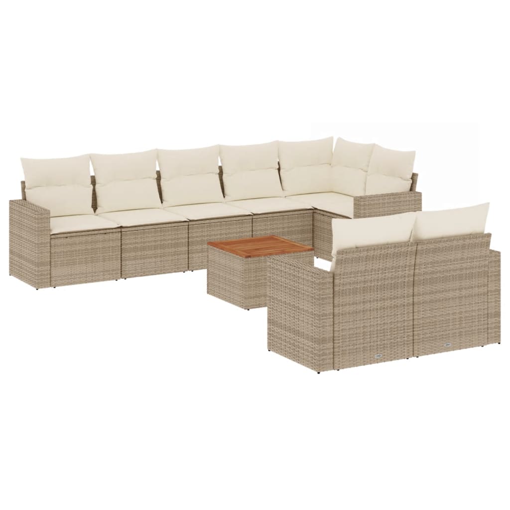 Salon de jardin avec coussins 9 pcs beige résine tressée